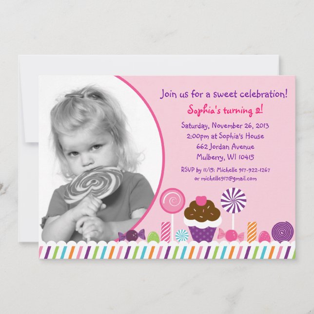 Sweet Shop Candy Girls Photo Invitation d'annivers (Devant)