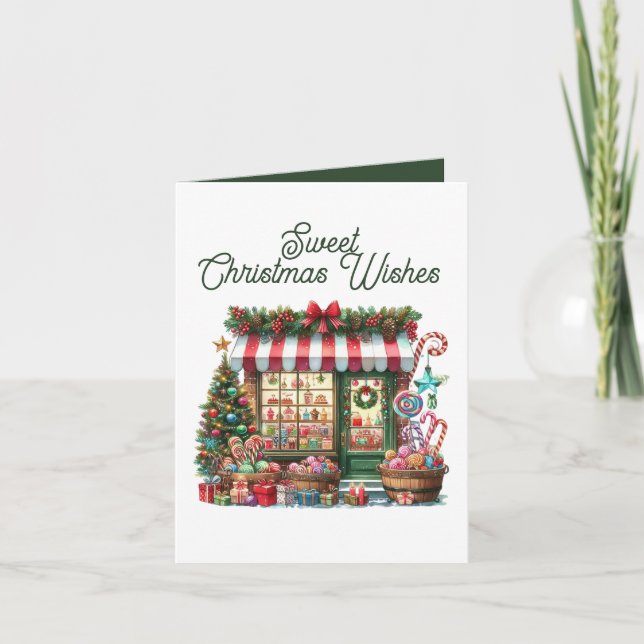 Sweet shop Christmas wishes add message Holiday Card (Front)