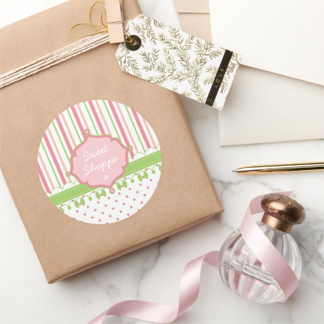 Sweet Shop Pastel Stripes Classic Round Sticker (Gifting)