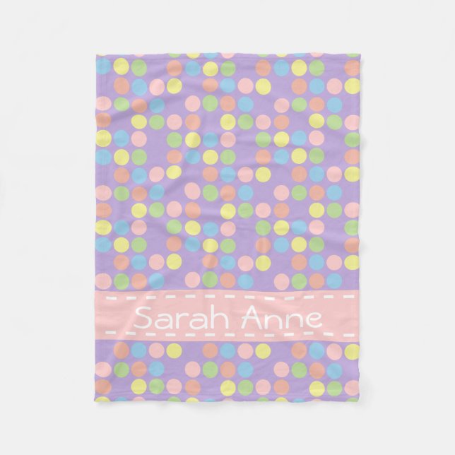 Sweet Shop Polka Dots on Lavender Personalized Fleece Blanket (Front)