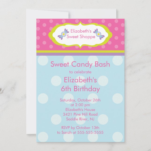 Sweet Shoppe Candy Birthday Party Invitation (Front)