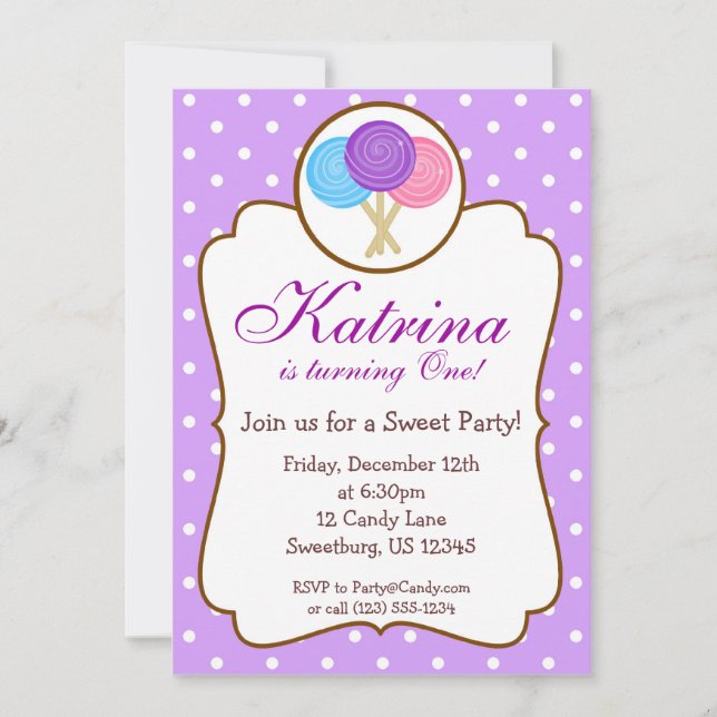 Sweet Shoppe Lollipop Birthday Party Invitation (Front)