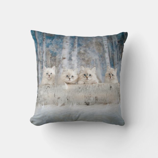 Sweet Siberian Kittens Throw Pillow (Front)