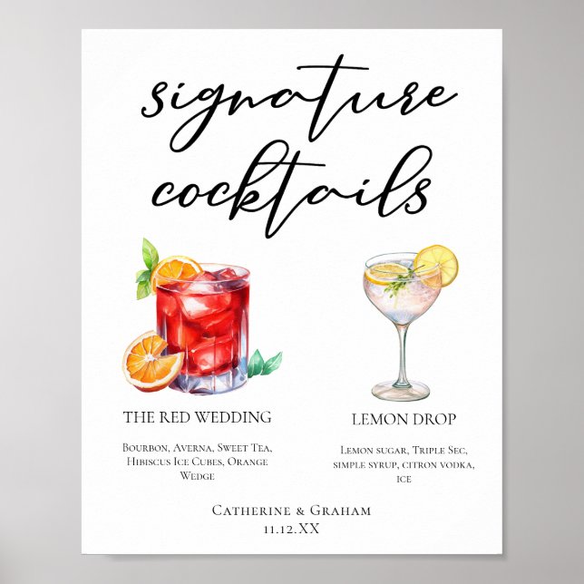 Sweet Signature Cocktails Wedding Menu Poster (Front)
