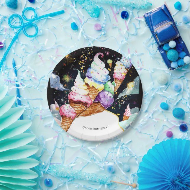 Sweet Simple Creamy Ice Cream Birthday Paper Plate (Party)