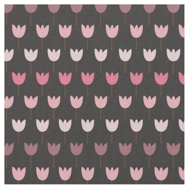 Sweet Simple Pink Tulip Pattern - dark background Fabric (Close Up)