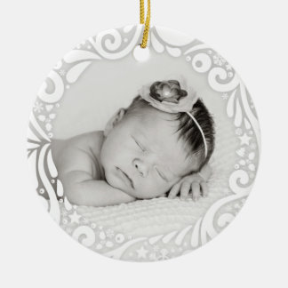 Sweet Simple White Swirl Design | custom photo Ceramic Ornament
