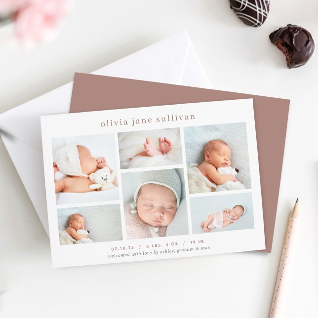 Sweet Six | Photo Collage Birth Announcement (Creator Uploaded)