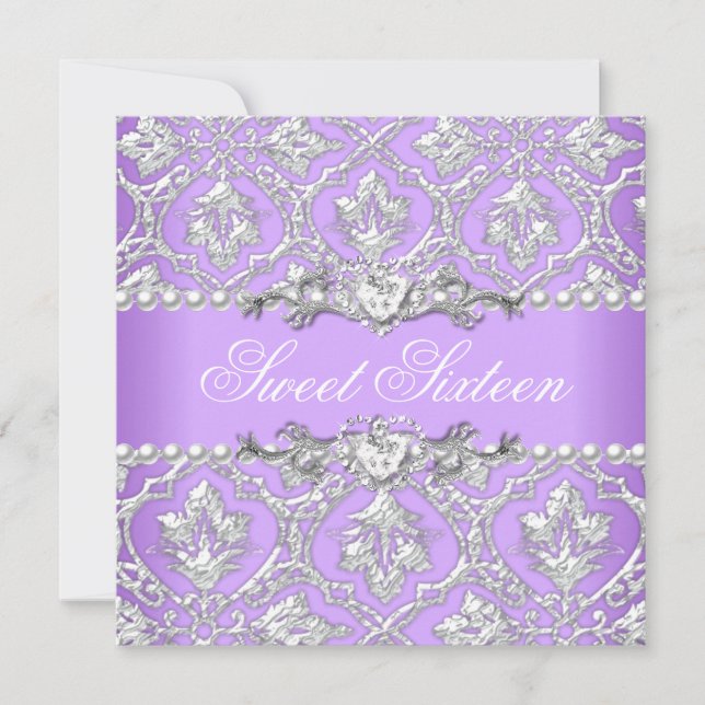 Sweet Sixteen 16 Birthday Party Damask Lilac Invitation (Front)