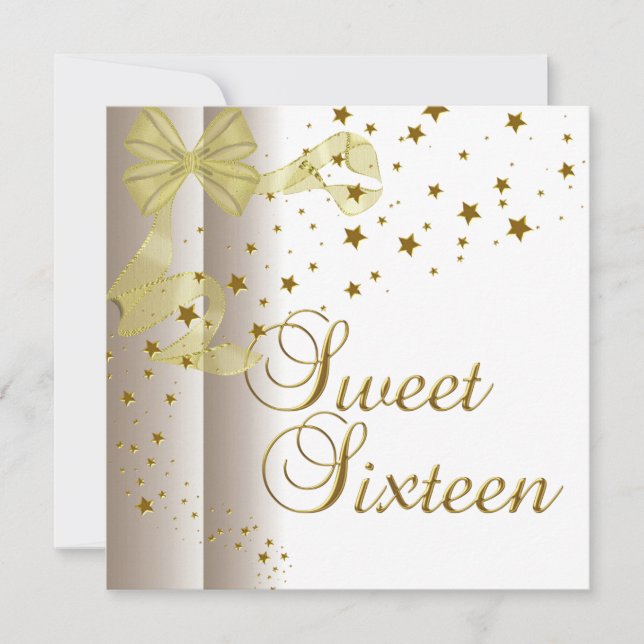 Sweet Sixteen 16 Birthday Party Gold Stars White Invitation (Front)