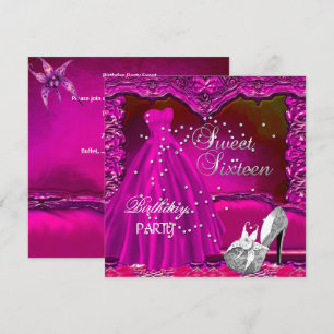 Sweet Sixteen 16  Birthday Party Pink Dress Gown Invitation