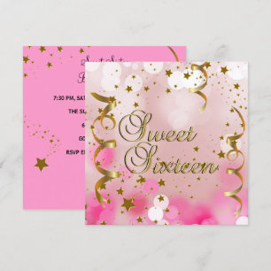 Sweet Sixteen 16 Birthday Party Pink Gold Stars Invitation