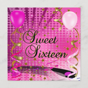 Sweet Sixteen 16 Birthday Party Pink Stars Invitation