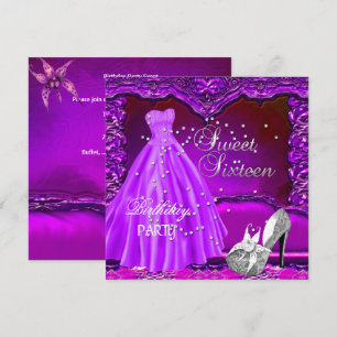 Sweet Sixteen 16 Birthday Party Purple Dress Gown Invitation