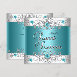 Sweet Sixteen 16 Birthday Party Teal Blue Diamond Invitation