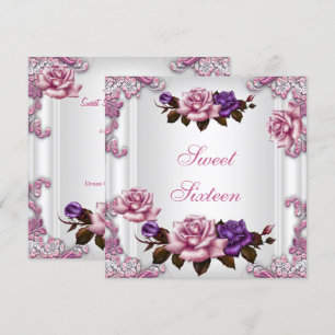 Sweet Sixteen 16 Birthday Party White Pink Roses Invitation