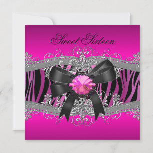 Sweet Sixteen 16 Birthday Party Zebra Pink Black Invitation