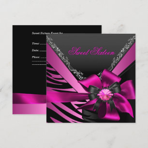Sweet Sixteen 16 Birthday Party Zebra Pink Black Invitation