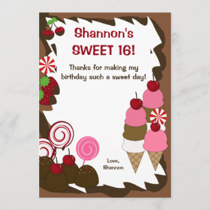 SWEET SIXTEEN 16 Candy Birthday FLAT THANK YOU