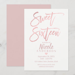 SWEET SIXTEEN 16 Elegant Rose Gold Foil Modern Invitation