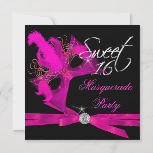 Sweet Sixteen 16 Masquerade Hot Pink Invitation