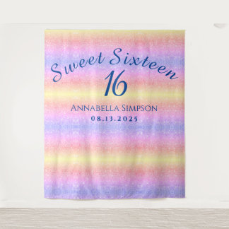 Sweet Sixteen 16 Personalized Rainbow Glitter  Tapestry