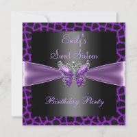 Sweet sixteen 16 Purple Mauve Black Butterfly