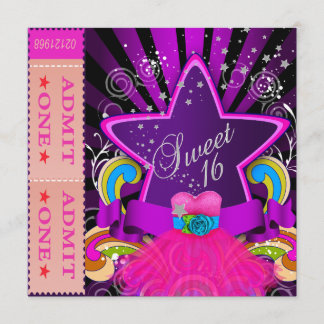SWEET SIXTEEN 16th Birthday Party Fun Ticket Invitation