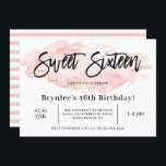Sweet Sixteen 16th Birthday Party Invitation<br><div class="desc">Pretty blush pink watercolor and gold faux glitter abstract shape,  16th birthday party invitation. Back of card features coordinating pink watercolor stripe pattern.</div>