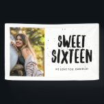 Sweet Sixteen 16th Birthday Party Photo  Banner<br><div class="desc">Perfect for a sweet sixteen birthday celebration - this birthday party banner features a large photo and a black and white confetti "sweet sixteen" design. Customize with your birthday message. If you need assistance  - contact me through the message button below. I'd love to help.</div>