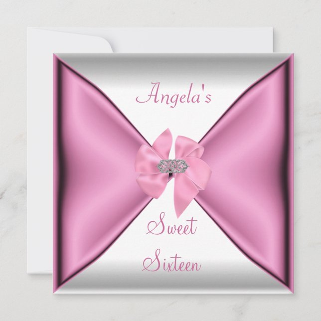 Sweet Sixteen 16th Birthday Party Pink Bow Invitation (Front)