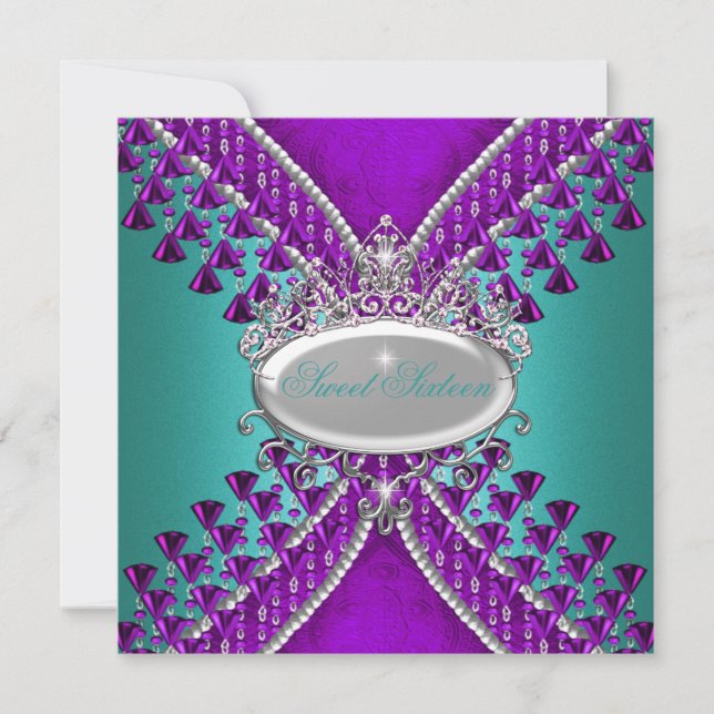 Sweet Sixteen 16th Birthday Party Purple Teal Blue Invitation (Front)