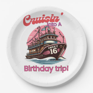 Sweet Sixteen 16th Cruising Into A Birthday Trip Paper Plate