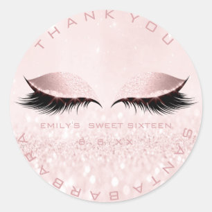 Sweet Sixteen 16th Girl Pink Pastel Lashes Glitter Classic Round Sticker