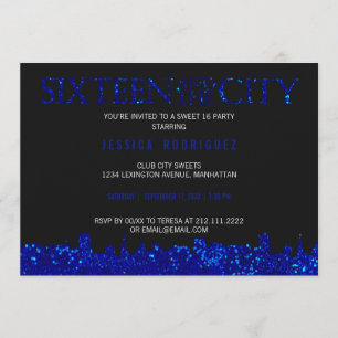 Sweet Sixteen and The City Sweet 16 Birthday BLUE Invitation