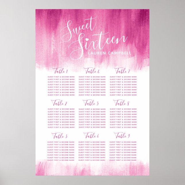 Sweet sixteen anniversaire rouge rose tableau grap (Devant)