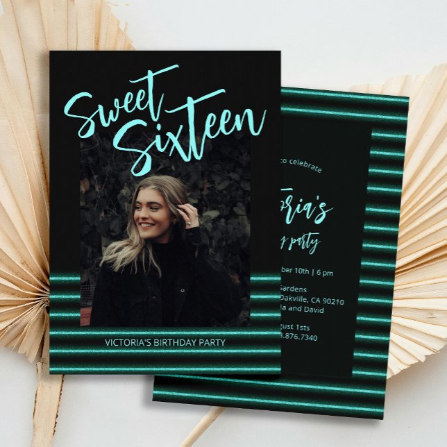 Sweet Sixteen Aquamarine Glitter Birthday Party  Invitation (Creator Uploaded)