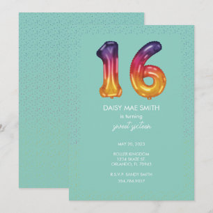 Sweet sixteen Balloon Anniversaire Fête Invitation
