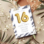 Sweet Sixteen Balloon Birthday Party Invitation<br><div class="desc">Pretty blue and gold 16 balloon design sweet sixteen birthday party invitation. Add your party details to this pretty floral border design invitation,  perfect for celebrating her 16th birthday.</div>