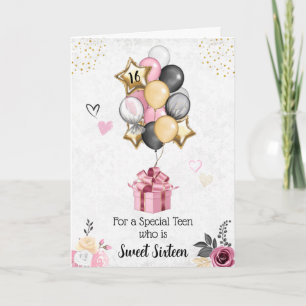 Sweet Sixteen Balloons Happy Birthday Card