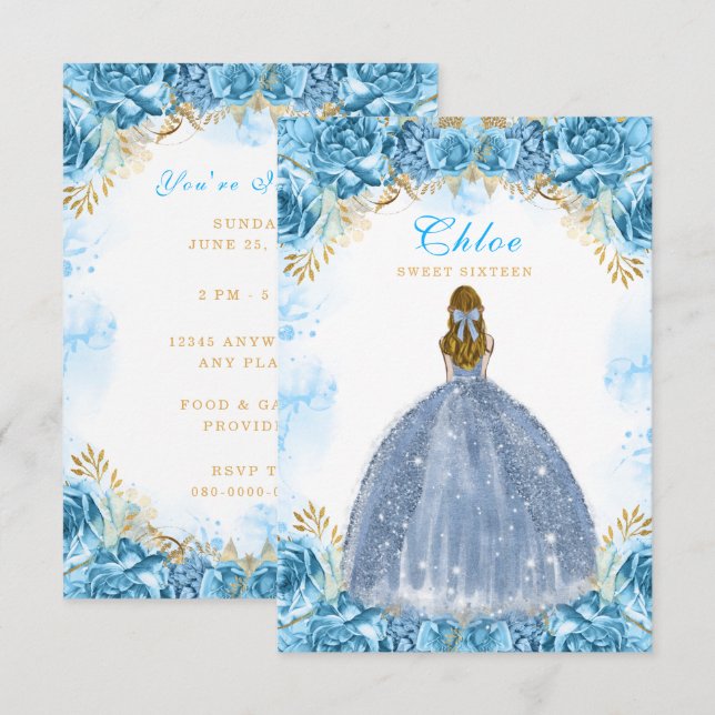 Sweet sixteen Bébé bleu Anniversaire Carte d'invit (Devant / Derrière)
