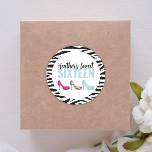 Sweet Sixteen Birthday Girly Pink Whimsical Chic  Classic Round Sticker