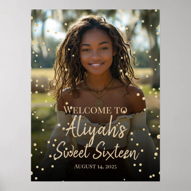 Sweet sixteen birthday gold diamonds welcome sign (Front)