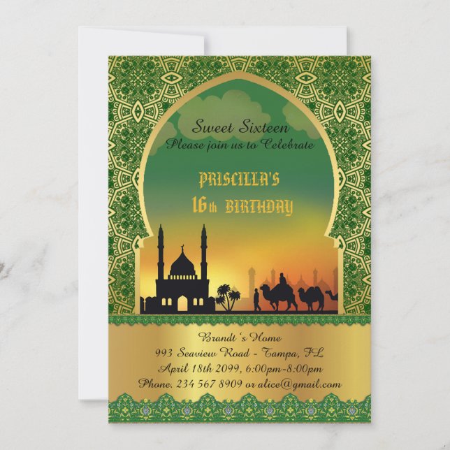 Sweet Sixteen, birthday,invitation,Arabian night 2 Invitation (Front)