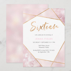 Sweet Sixteen Birthday Invitation pink and gold