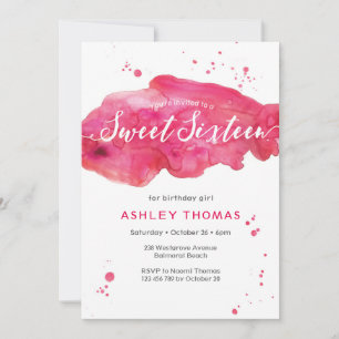 Sweet Sixteen birthday Invitation   pink splash