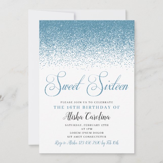 Sweet Sixteen Birthday Invitations, Baby Blue Invitation (Front)