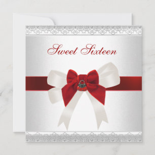 Sweet Sixteen Birthday Invite Red White Cute Bow