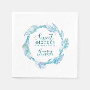 Sweet sixteen birthday party boho art aqua paper napkin