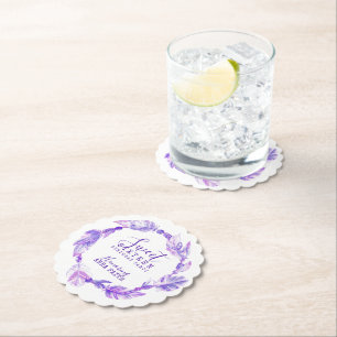 Sweet sixteen birthday party boho art purple paper coaster